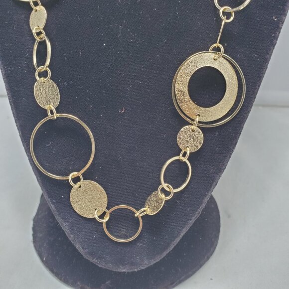 NY & Co Gold Necklace with Circles and Hammered Discs - Picture 2 of 7